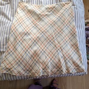 Vineyard Vines Cream Plaid A-Line Skirt with Blue & Orange Lines